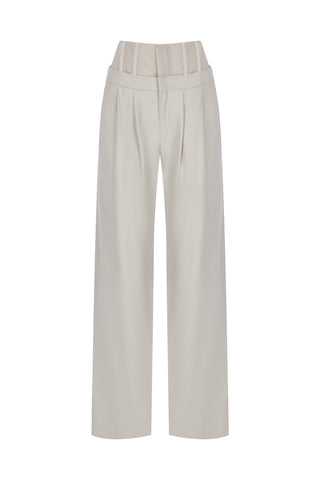Mallory Panelled Waist Pants in Ice Grey