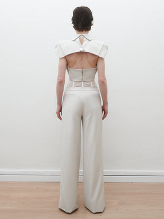 Mallory Panelled Waist Pants in Ice Grey
